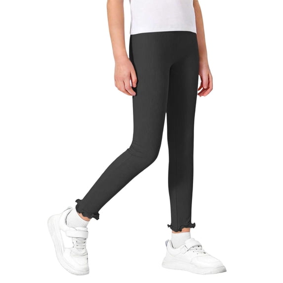 Mifsaly Girls Ribbed Leggings Ruffle Hem High Elasticity Footless Tights Comfortable Casual Toddler Kids Slim Fit Layering Bottoms