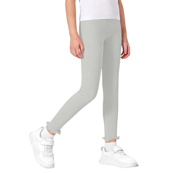 Mifsaly Girls Ribbed Leggings Ruffle Hem High Elasticity Footless Tights Comfortable Casual Toddler Kids Slim Fit Layering Bottoms