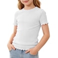 thumbnail image 1 of Mifsaly Girls Ribbed T-Shirts Lettuce Trim Crewneck Short Sleeve Summer Tops Toddler Kids Soft Comfortable Cute Casual Pullover Tee, 1 of 8