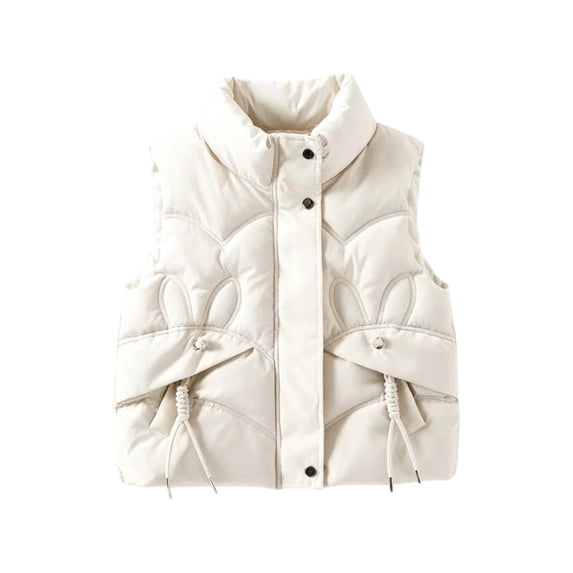 Mifsaly Girls Sleeveless Quilted Vest Kids Stand Collar Zip Up Sleeveless Padded Jacket with Cute Bunny Ears Pockets Everyday Casual Warm Winter Outerwear