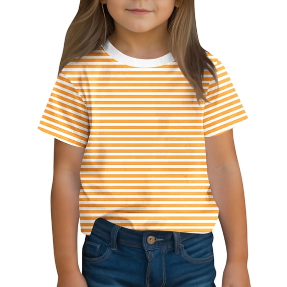 Mifsaly Girls Striped T-Shirts Kids Short Sleeve Crewneck Casual Summer Tops Daily Wear School Playwear Active Outfits