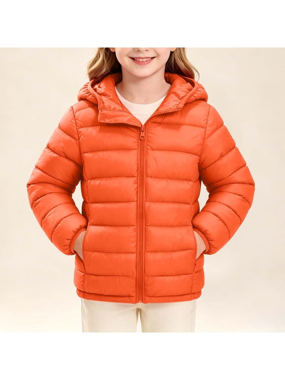 Girls Warm Puffer Jacket Kids Zip Up Hooded Quilted Coat Fall Winter Daily Outdoor Play Back to School Outerwear with Pockets