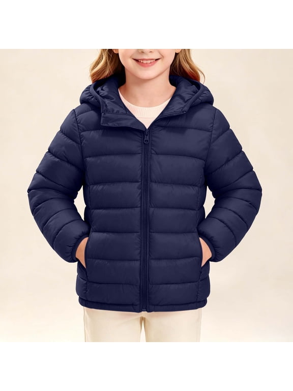 Girls Warm Puffer Jacket Kids Zip Up Hooded Quilted Coat Fall Winter Daily Outdoor Play Back to School Outerwear with Pockets