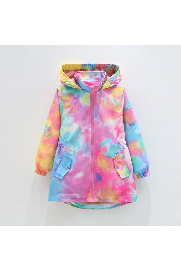 Girls Windbreaker Jacket Cute Heart Print Fleece Lined Hooded Long Trench Coats Gradient Stand Collar Full Zip Fall Winter Warm Outerwear