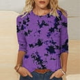 thumbnail image 1 of Mifsaly Graphic T Shirts for Women Tie-Dye Print Crewneck 3/4 Sleeve T-Shirts Lightweight Flattering Relaxed Fit Tunic Summer Tee Purple,XXL, 1 of 5