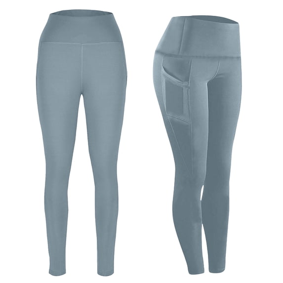 Mifsaly Gym Leggings for Women with Pockets High Waisted Tummy Control Athletic Workout Running Stretch Pants Gray,XXXL