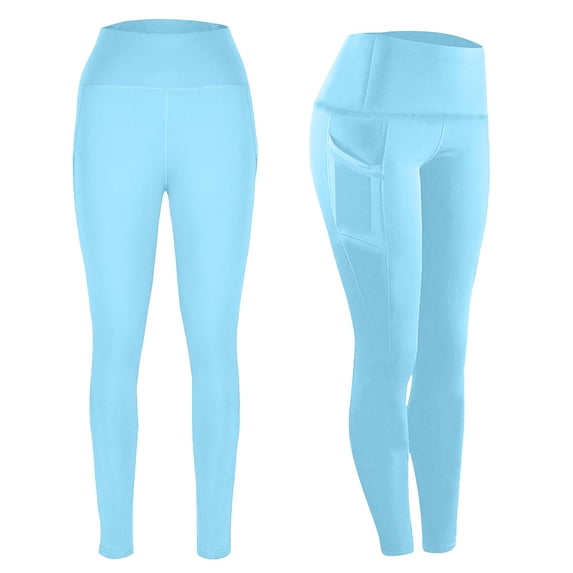 Mifsaly Gym Leggings for Women with Pockets High Waisted Tummy Control Athletic Workout Running Stretch Pants Sky Blue,S