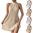 thumbnail image 1 of Mifsaly Halter Neck Mini Dresses for Women Sleeveless Pleated Texture Flowy Shift Sundress Lightweight Loose Summer Beach Vacation Tunic Dress XL, 1 of 6