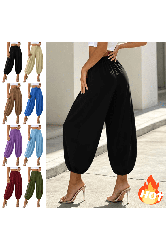 Harem Pants Women High Waisted Wide Leg Alloon Pant Comfortable Lightweight Flowy Office Work Elegant Outfits Black,XXL
