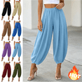 thumbnail image 1 of Mifsaly Harem Pants Women High Waisted Wide Leg Alloon Pant Comfortable Lightweight Flowy Office Work Elegant Outfits Light Blue,S, 1 of 7