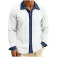 thumbnail image 1 of Mifsaly Henley Shirts for Men Long Sleeve Collared Shirt Patchwork Button Closure Linen Tops Loose Fit Summer Work Blouses L, 1 of 5