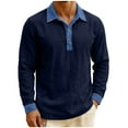 thumbnail image 1 of Mifsaly Henley Shirts for Men Long Sleeve Collared Shirt Patchwork Button Closure Linen Tops Loose Fit Summer Work Blouses S, 1 of 6