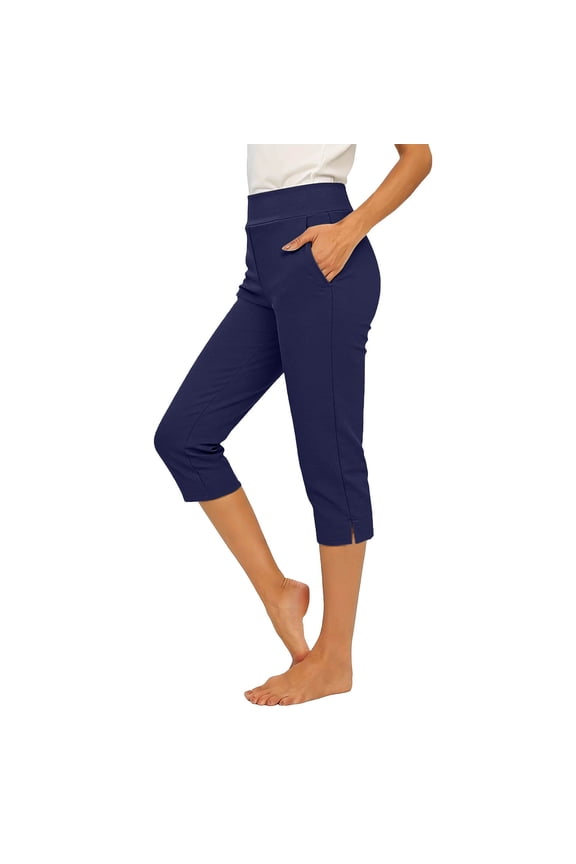 High Waisted Capris for Women with Pockets Stretchy High Waisted Cropped Pants Side Slit for Work Office Casual Summer Bottoms XXL