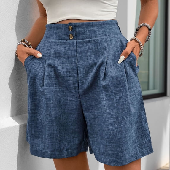 Mifsaly High Waisted Dress Shorts for Women Pleated Front Summer Casual Wide Leg Shorts Lightweight Breathable Elegant Work Office Shorts with Pockets M