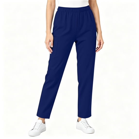 Mifsaly High Waisted Scrub Pants for Women Elastic Waist Work Trousers Comfortable Flattering Stretchy Doctors Nurse Workwear with Multi Pockets Navy,S
