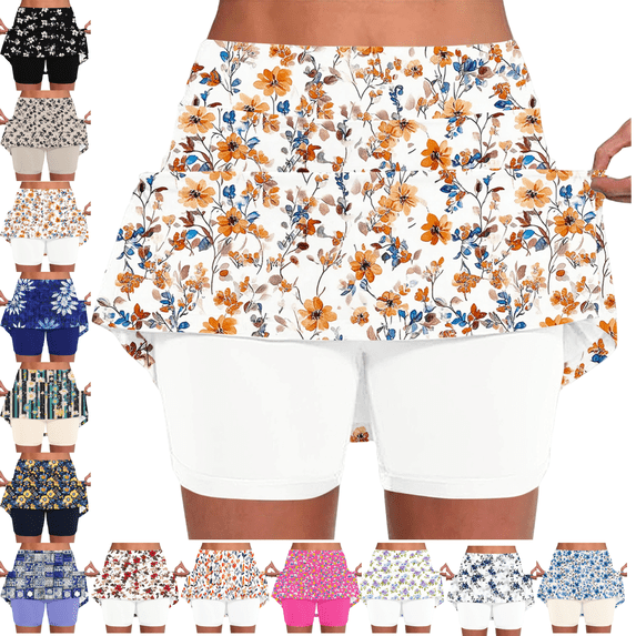 Mifsaly Athletic Skirts for Women Floral Print Golf Tennis Skirt with Liner Soft Comfortable Outdoor Workout Daily Wear Sporty Skorts White,XXL