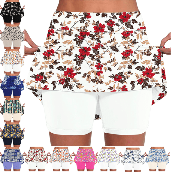 Mifsaly Athletic Skirts for Women Floral Print Golf Tennis Skirt with Liner Soft Comfortable Outdoor Workout Daily Wear Sporty Skorts White,XXL
