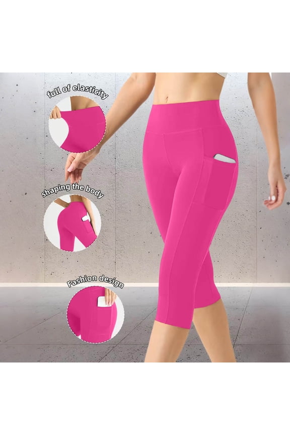 High Waisted Yoga Capris for Women with Pockets Squat Proof Capris Leggings Running Gym Athletic Training Stretchy Cropped Pants M
