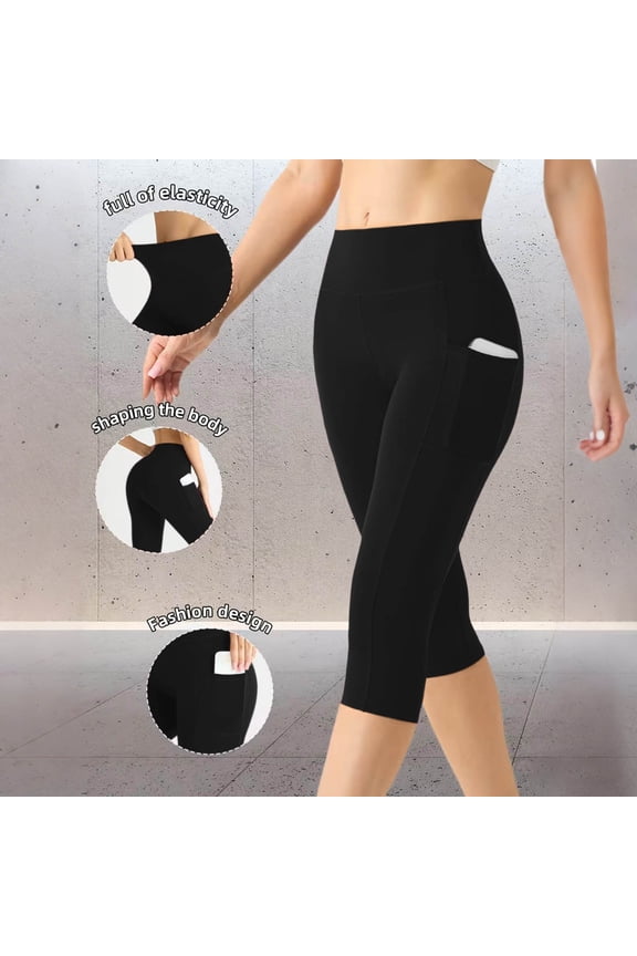High Waisted Yoga Capris for Women with Pockets Squat Proof Capris Leggings Running Gym Athletic Training Stretchy Cropped Pants XXL