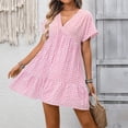 thumbnail image 1 of Mifsaly Holiday Plaid Dresses for Women Deep V Neck Short Sleeve Mini Dress Flowy 2026 Spring Summer Going Out Vacation Travel Outfits XL, 1 of 4