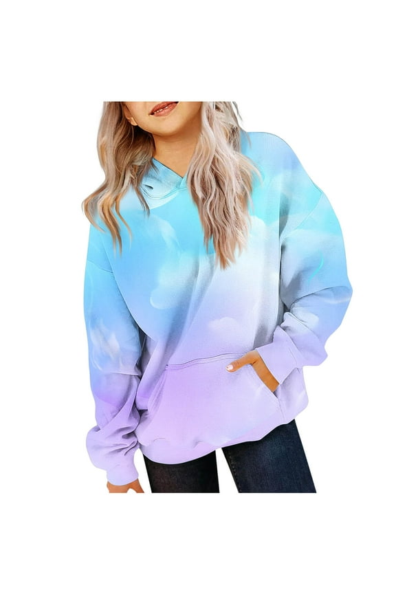 Hoodies for Teen Girls Oversized Boys Cute Sweatshirt with pockets Oversized Long Sleeve Pullover Tops Trendy Preppy Gradient Clothes Sudaderas Para Niñas 2-14 Years