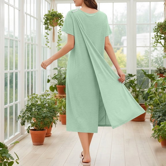 Mifsaly Hospital Gowns for Women Short Sleeve Tear Away Snap Open Back Dress Surgery Adaptive Nightgowns XL