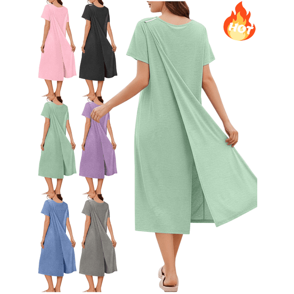 Mifsaly Hospital Gowns for Women Short Sleeve Tear Away Snap Open Back Dress Surgery Adaptive Nightgowns XL