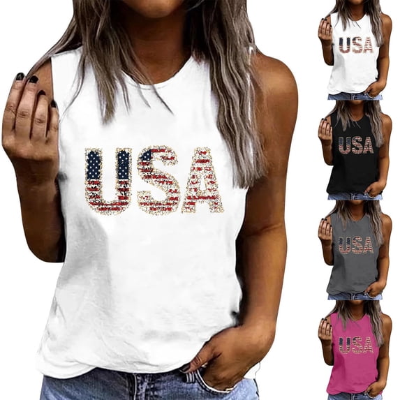 Mifsaly Independence Day Sleeveless Tops Women Patriotic Leopard Usa Print Tank Top Comfortable Loose 4Th Of July Outfits XXL