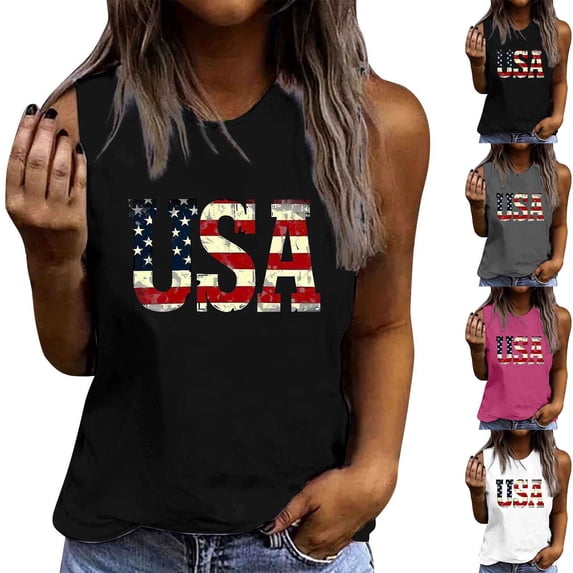 Mifsaly Independence Day Tank Top Women Sleeveless Tops Cotton American Flag Graphic Patriotic Summer Shirts Loose Fit Soft Breathable Versatile Holiday Wear M