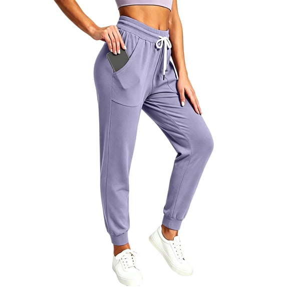 Mifsaly Jogger Pants for Women Drawstring Elastic Waist Tapered Joggers Breathable Slim Fit Running Exercise Outdoor Athletic Bottoms with Pockets Purple,L