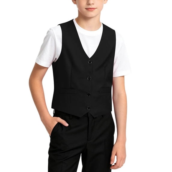 Mifsaly Kids Boys Dress Vest V-Neck Sleeveless Button Down formal Waistcoat School Uniform Wedding Party Outfits