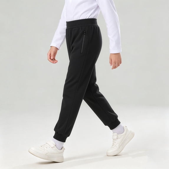 Mifsaly Kids Boys Joggers Elastic Waist School Uniform Pants Comfortable Casual Running Track Bottoms with Zipper Pockets Black,11-12Years