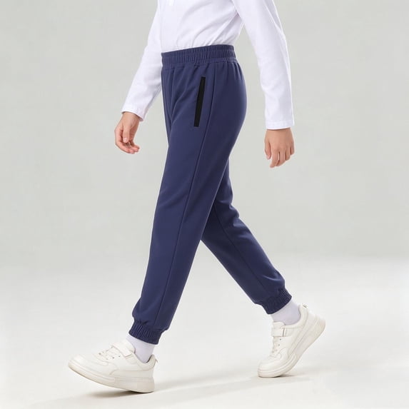 Mifsaly Kids Boys Joggers Elastic Waist School Uniform Pants Comfortable Casual Running Track Bottoms with Zipper Pockets Navy,14-15 Years