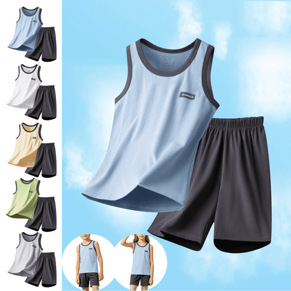 Mifsaly Kids Boys Pajama Set 2 Piece Pjs Sleeveless Tank Tops And Lounge Shorts Soft Breathable Summer Cotton Loungewear Sleepwear