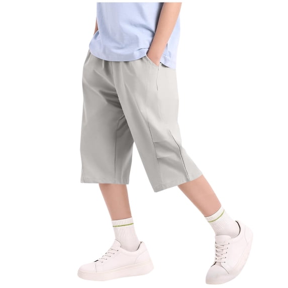 Mifsaly Kids Boys Quick Dry Capri Pants Elastic Waist Wide Leg Cargo Pants with Pockets Breathable Casual Summer Cropped Trousers for School & Outdoor