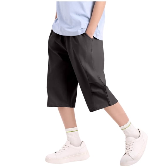 Mifsaly Kids Boys Quick Dry Capri Pants Elastic Waist Wide Leg Cargo Pants with Pockets Breathable Casual Summer Cropped Trousers for School & Outdoor
