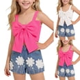 thumbnail image 1 of Mifsaly Kids Girls 2 Piece Outfits Sets Summer Sleeveless Big Bow Crop Tank Tops and Embroidered 3D Floral Jean Shorts, 1 of 9