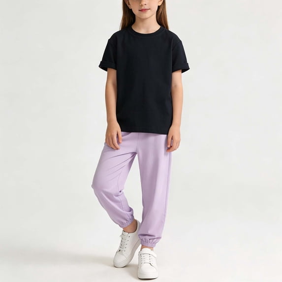 Mifsaly Kids Girls 2 Piece Summer Casual Set Short Sleeve Crewneck T-Shirt and Jogger Sweatpants Breathable Cotton Sport Matching Lounge Outfits 1-2 Years