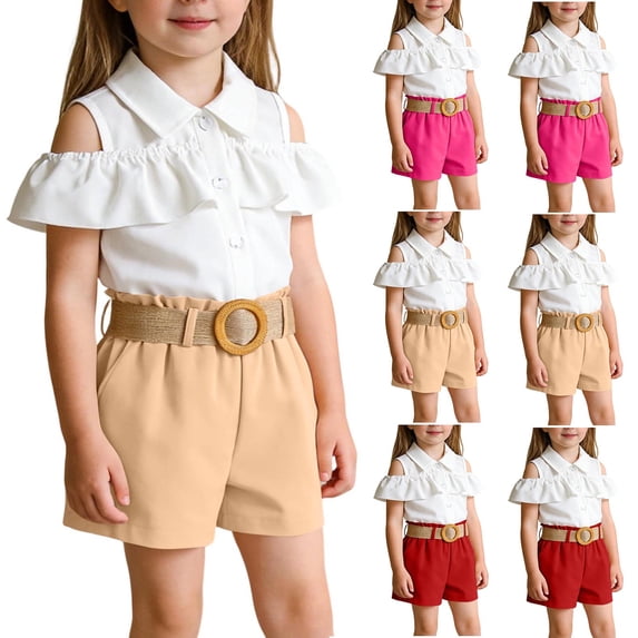 Mifsaly Kids Girls 3 Piece Summer Outfit Sets Off Shoulder Ruffle ...