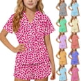 thumbnail image 1 of Mifsaly Kids Girls Button Down Pajama Set Leopard Print Short Sleeve Tops & Shorts Soft Breathable Kids Cozy Summer Sleepwear, 1 of 7