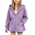 thumbnail image 1 of Mifsaly Kids Girls Zip Up Hooded Jacket Cinched Waist Drawstring Oversized Hoodie Coat with Pockets Kids Casual Long Sleeve Lightweight Hoodie Outerwear, 1 of 5