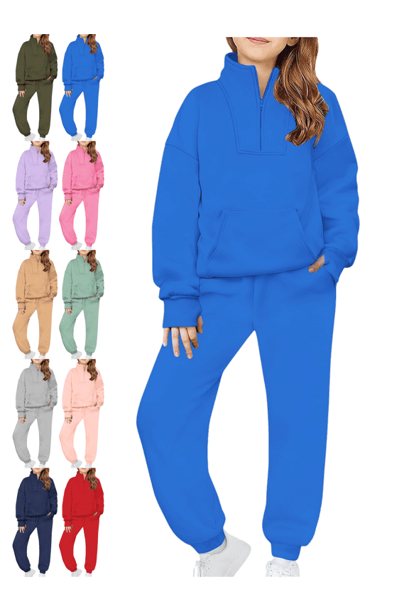 Kids Matching Sweatsuits Set Girls Boys Tracksuit 2 Piece Tween Stand Collar Half Zip Pullover Sweatshirt Teen Workout Wide Leg Joggers with Pockets Spring Fall Sport Unisex Loungewear