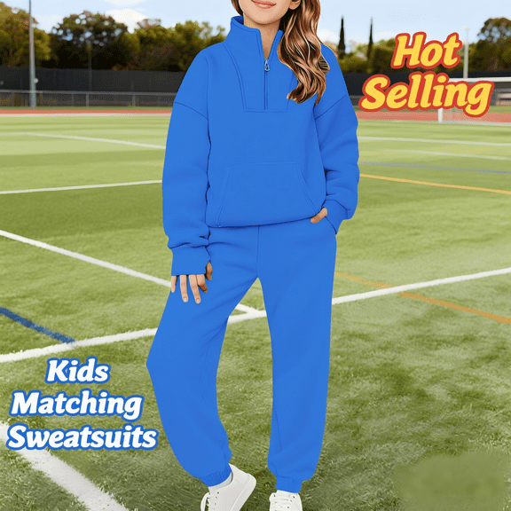Mifsaly Kids Matching Sweatsuits Set Girls Boys Tracksuit 2 Piece Tween Stand Collar Half Zip Pullover Sweatshirt Teen Workout Wide Leg Joggers with Pockets Spring Fall Sport Unisex Loungewear