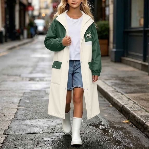 Mifsaly Kids Rain Poncho Boys Girls Button Down Rain Jacket Lightweight Breathable Waterproof Outdoor Hooded Raincoat