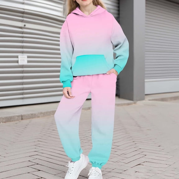 Mifsaly Kids Sweatsuit 2 Piece Gradient Boys Girls Matching Tracksuit Set Fashion Valentine Hoodie Teen Hooded Sweatshirt Running Daily Wide Leg Joggers with Pockets Spring Fall Unisex Tween Outfits