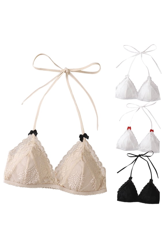 Lace Bras for Women Halter-Neck Sleeping Bra Comfy Breathable Bikini Top Beach Summer Vacation Bralettes 2026