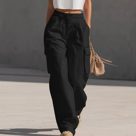 Mifsaly Lightweight Cargo Pants for Women with Pockets High Waisted Wide Leg Lounge Joggers Comfortable Loose Fit Work Office Everyday Bottoms Black,XL