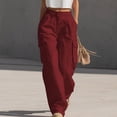 thumbnail image 1 of Mifsaly Lightweight Cargo Pants for Women with Pockets High Waisted Wide Leg Lounge Joggers Comfortable Loose Fit Work Office Everyday Bottoms Wine,S, 1 of 7