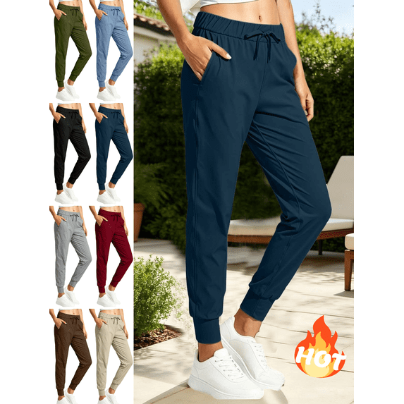 Mifsaly Lightweight Hiking Joggers Women High Waisted Quick-Dry Athletic Pants with Pockets Outdoor Golf Workout Travel Casual Summer Tapered Running Trousers Navy,M