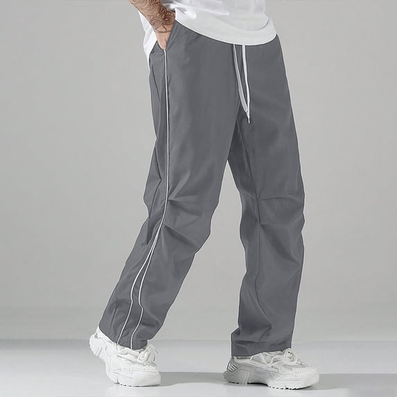 Mifsaly Lightweight Pants Men Elastic Waist Drawstring Track Pants Breathable Quick Dry Running Training Open Bottoms with Pockets Gray,M